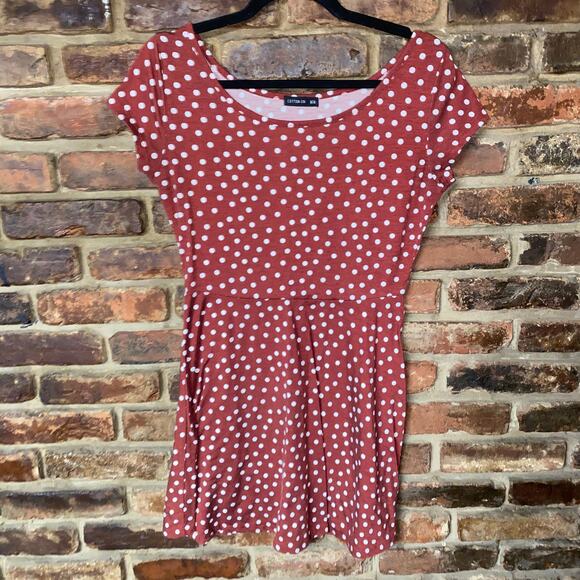 Cotton:On Rust Brown Polka Dot Short Sleeve Mini Dress Women's Size Medium - Picture 1 of 5